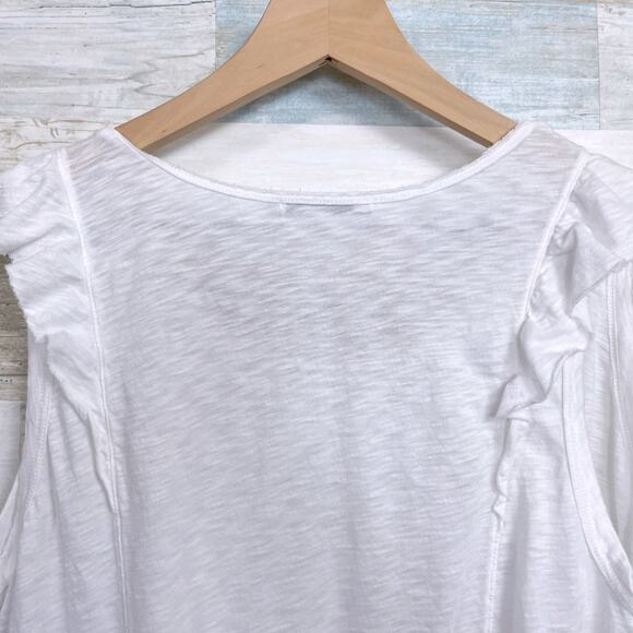 Michael Stars Ruffle Tank Top White Supima Cotton Slub Knit Womens OS One Size - Picture 4 of 6